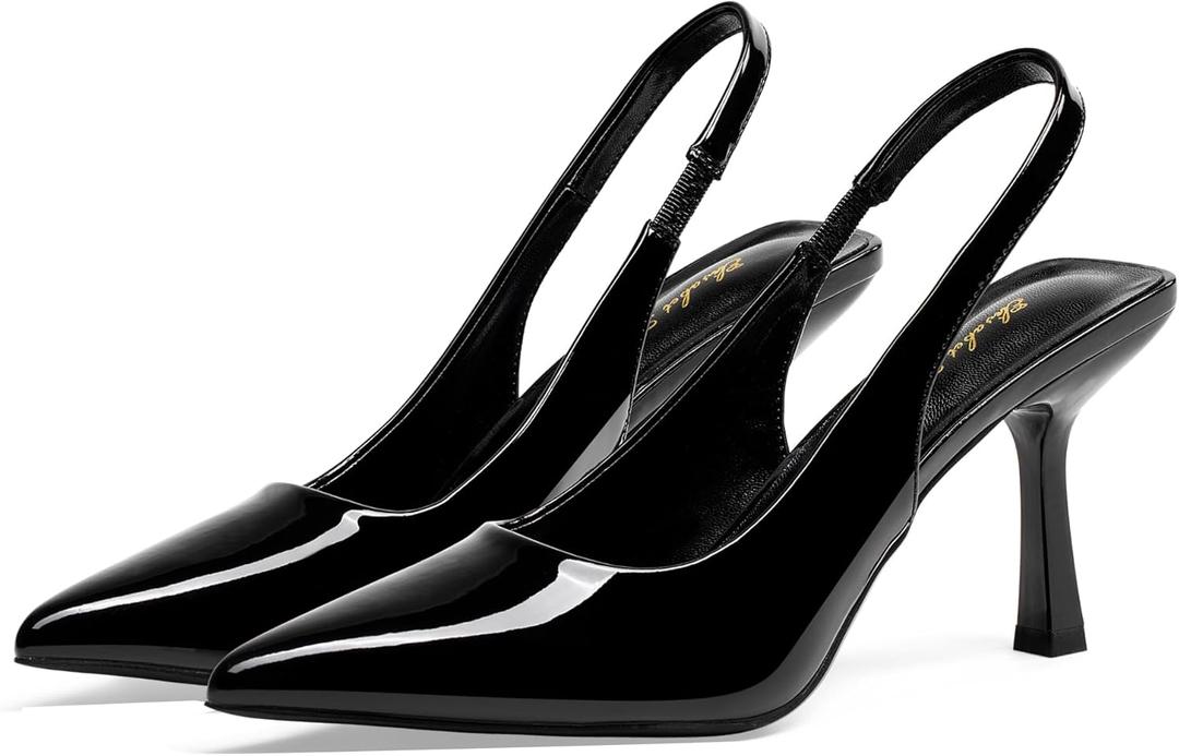 Elisabet Tang 3.14 in Trendy Slingback Stiletto Pumps for Women - Sexy Slip on Pointed Closed Toe mid High Heels Daily Party Office, 7.5