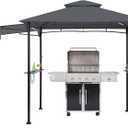 FAB BASED 5x8 Grill Gazebo with Extra Awning, All-Weather Steel Construction, Double Tiered & Resistant Canopy Roof, Metal Serving Shelves, 2 LED, Bottle Opener for Patio, Backyard, BBQ (Dark Gray)