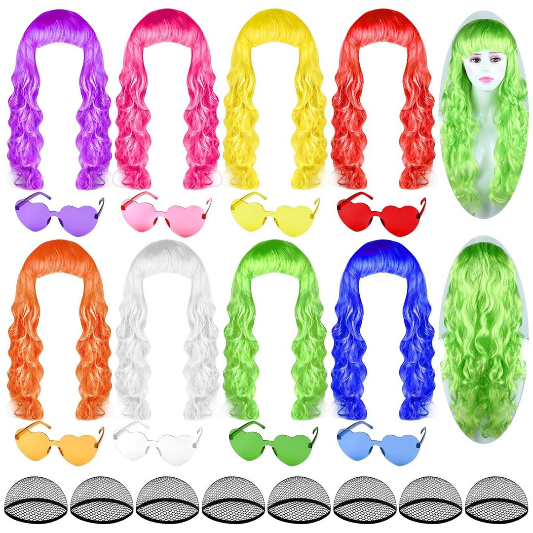 24 Pieces Colorful Long Curly Wigs Wavy Party Wigs Curly Cosplay Costume Wig for Women Party Dcor Bachelorette