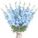 COEWUR 16Pcs Light Blue Delphinium Artificial Flower 33.5'' Faux Flowers Long Stem Silk Larkspur Flowers Bulk for Tall Vase for Home Wedding Floral Arrangements Centerpiece Table Decor