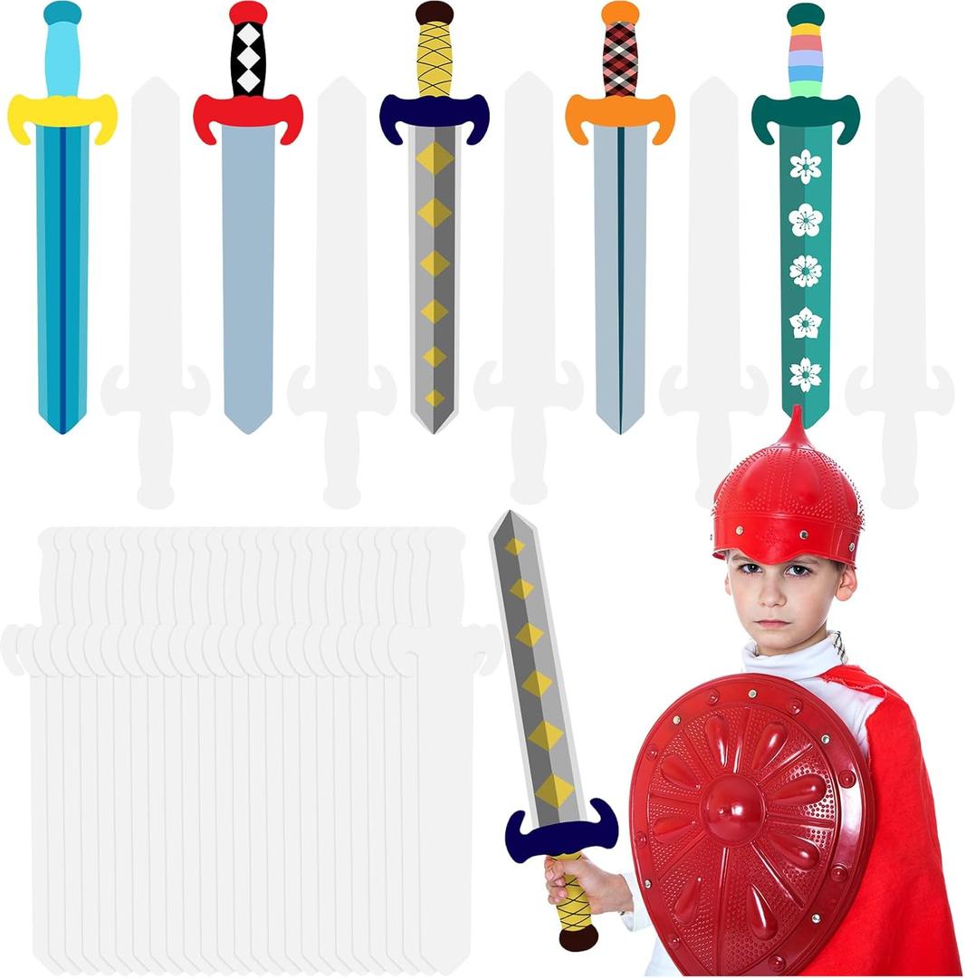 Harloon 24 Sets DIY Swords for Kids Blank Sword Make Your Own 20 Inch Long Craft to Decorate Handmade Painting Paper Cutouts for Knight Favor Supplies Decoration School Play Castle Activities