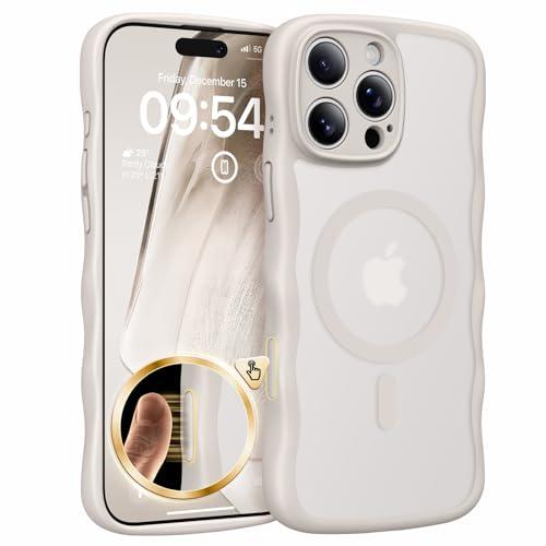TAURI Magnetic for iPhone 16 Pro Case, Cute Wavy Design [Full Camera Protection] [Compatible with Magsafe] Anti-Slip Translucent Matte Case for iPhone 16 Pro for Women Girls, Gray