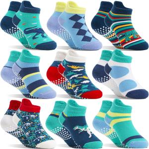 Baby Girls Boys Toddlers Grips Socks Kids Non Slip Anti Skid Ankle Cotton No Show Socks with Grippers (5-8 Years)