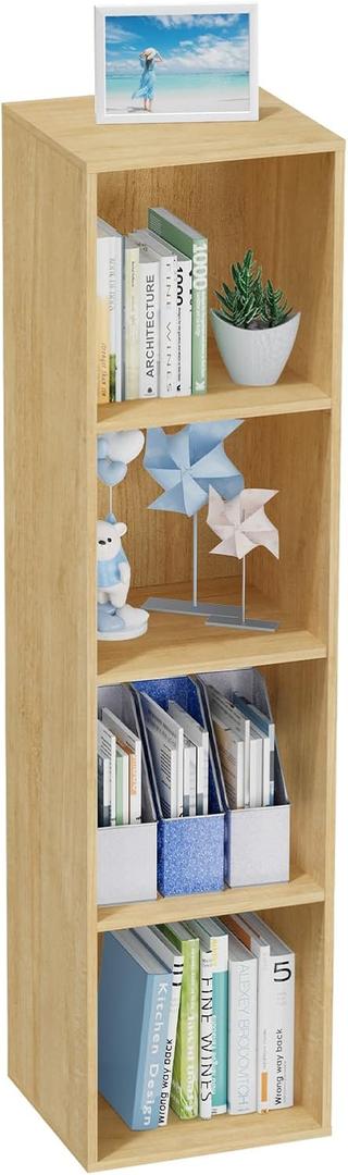 4 Tier Bookshelf, Freestanding Corner Storage Shelve Book Case for Narrow Space, 4 Cube Storage Organizer Small Bookcase for Home Office Living Room (Oak, 4 Cube)