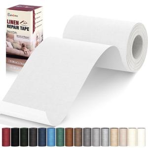 Cahomo Linen Repair Tape 4x79 inch, Self Adhesive Linen Fabric Patches, Linen Fabric Patch Tape Kit, Fabric Repair Tape for Linen Sofas, Headboards, Chairs, Pillows, Curtains - White