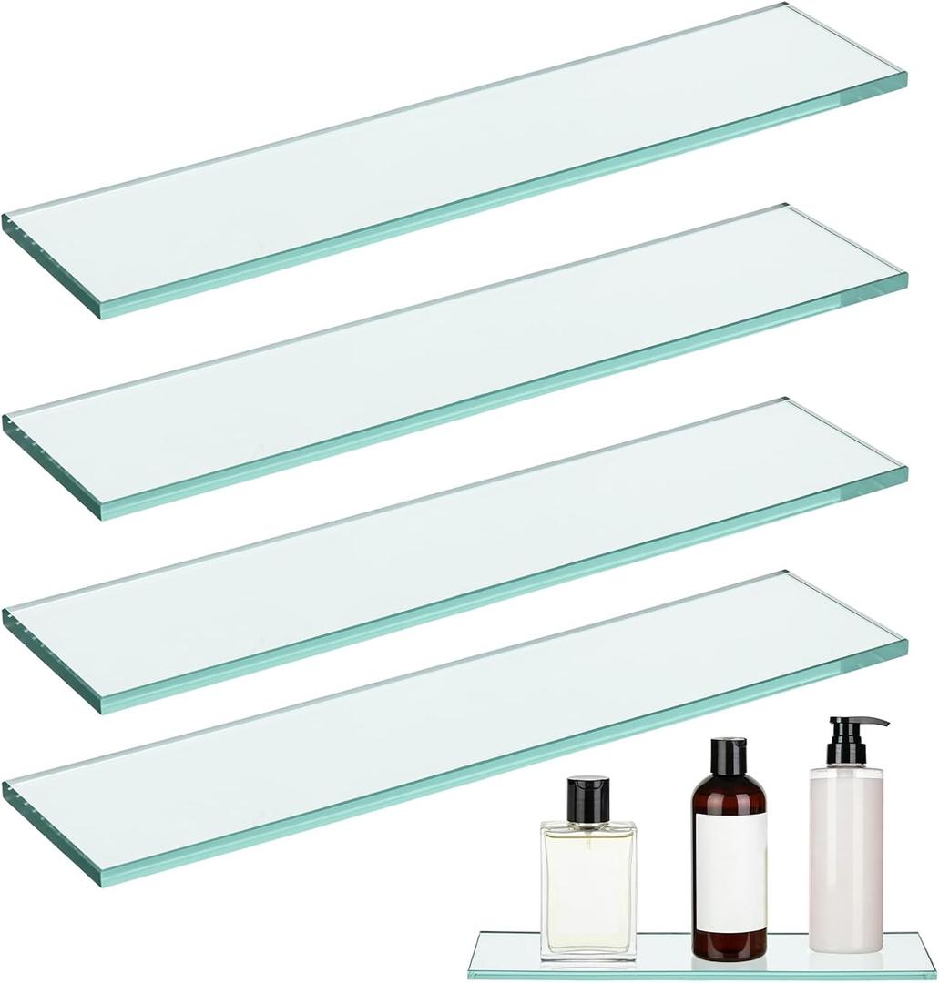 4 PCS Glass Medicine Cabinet Shelves Replacement, Thcik Glass 13 Inch Bathroom Cabinet Shelf Replacement, Medicine Shelves Suitable for Living Room Bathroom Kitchen Wall Mounted and Hanging Cabinets, 13 x 2.95 x 0.314 inches