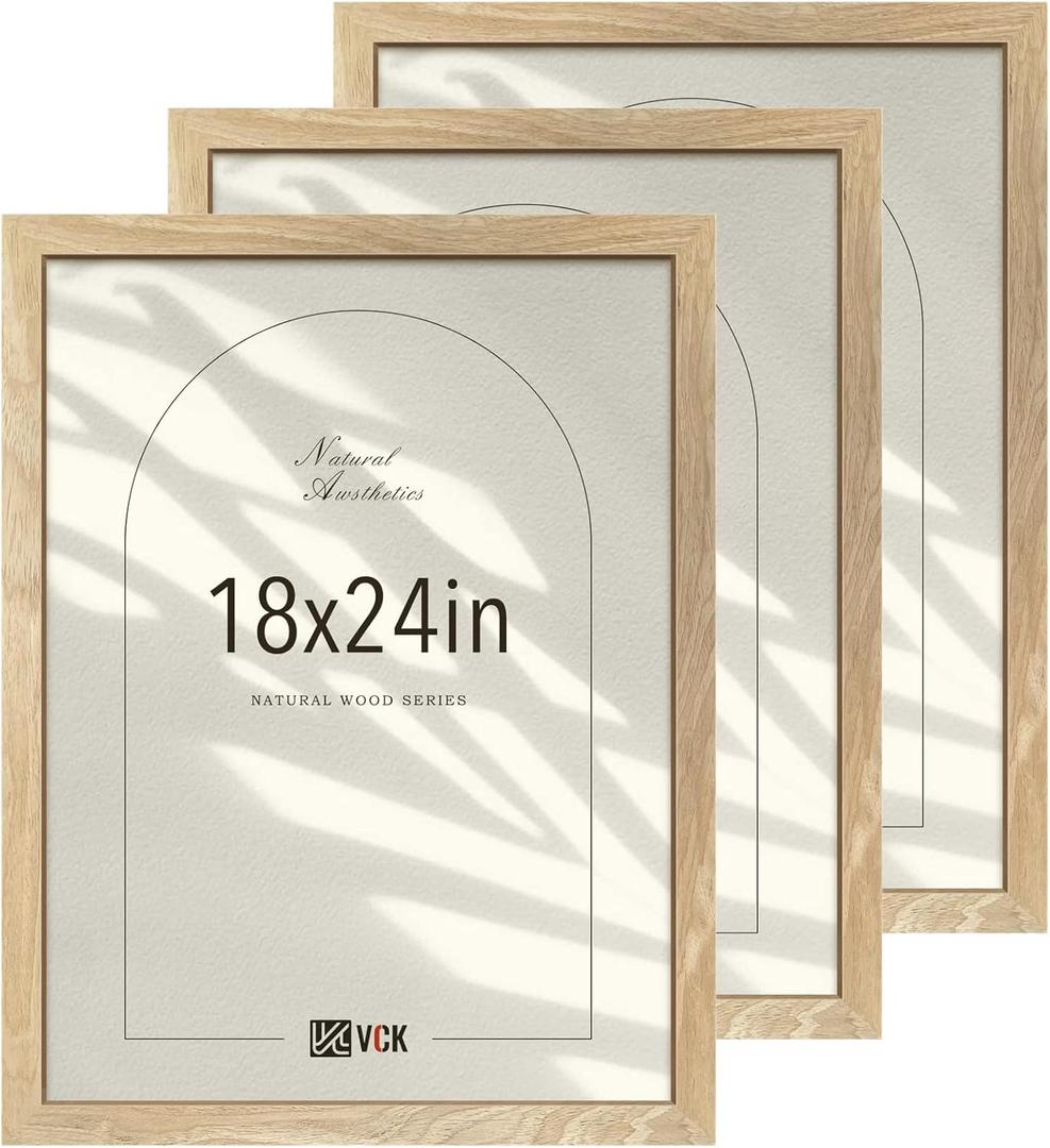 18x24 Poster Frame Set of 3, Natural Solid Wood Picture Frame with Exclusive Wood Grain, Wall Hanging