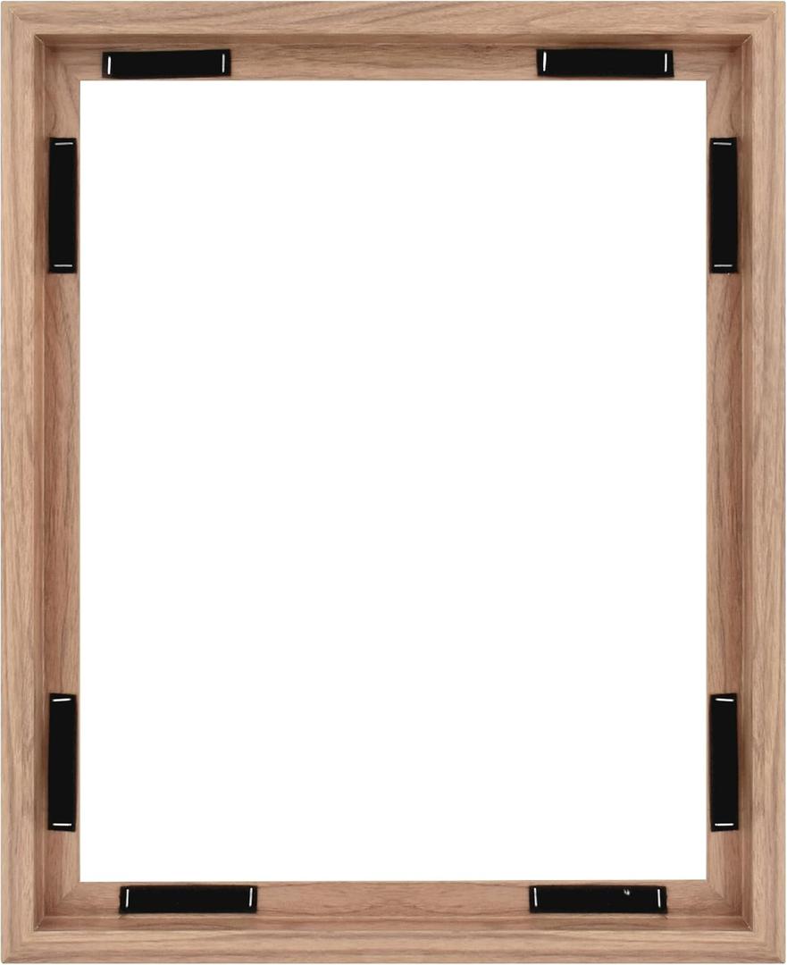 MCS Canvas Float Frames 16x20 Frame, Walnut Woodgrain for Finished Canvases, Vertical & Horizontal Wall Hanging Large with Adhesive for Canvas Paintings (1-Pack), 16x20 without Mat