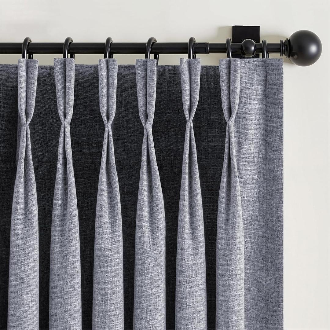 Pinch Pleated Full Blackout Curtains for Bedroom & Living Room, Linen Textured Thermal Insulated Blackout Window Curtains & Drapes 84 Inches Long, 2 Panels Set(40" W x 84" L, Stone Blue)