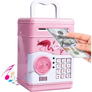 GuDoQi Password Piggy Bank, Digital Electronic Money Bank with Music, Mini ATM Cash Coin Saving Can Toys, Birthday Gifts for Kids, Pink Flamingo