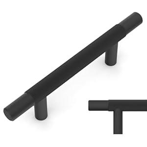Amerdeco 10 Pack Matte Black Knurled Cabinet Pulls 3 Inch Hole Centers Kitchen Cabinet Solid Handles Hardware Kitchen Handles for Cabinets Handles IH0006