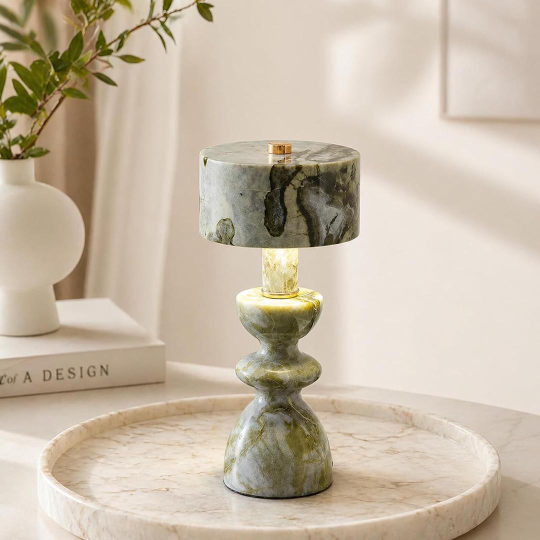MIXL-Green Jade Marble Touch Lamp,Art Deco Table Light,Nordic Style Desk Lamp for Bedside Office and Living Room