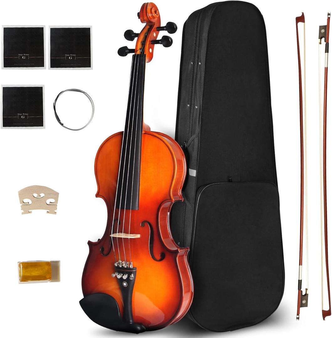 Violin For Beginners, CVN-300 Solidwood Ebony Fitted Violin with Strings, Beginner Starter Violins Kit For Student w/Hard Case, Rosin, Bow, Stringed Musical Instruments, Size 4/4 (Full Size)
