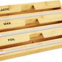 SpaceAid WrapNeat 3 in 1 Wrap Organizer with Cutter and Labels, Plastic Wrap, Aluminum Foil and Wax Bamboo Dispenser for Kitchen Storage Organization Holder for 12" Roll (Natural, 3-Slot)