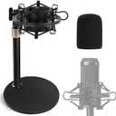 Audio Technica Mic Stand AT2020 with Shock Mount Foam Windscreen, AT2020 Microphone Stand with Pop Filter Shock Mount for Audio Technica AT2020 AT2020USB+ AT2035 ATR2500 Condenser Microphone