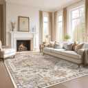 befbee 8x10 Area Rugs for Living Room, Stain Resistant Neutral Washable Rugs for Dining Rooms, Floral Vintage Non-Slip Thin Large Size Area Rug(Brown)