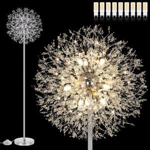 BesLowe 69'' Crystal Floor Lamp for Living Room, Modern Standing Lamp with 738PCS K9 Crystals, Tall Lamp Pole Light for Bedroom Office, Mid Century Silver Floor Lighting with 9 LED Bulbs, Chrome