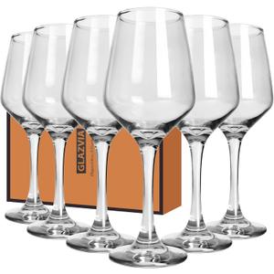 Crystal Wine Glasses Set of 6-12oz Long Stem Wine Glass, Clear Pretty Crystal Glassware, Hand Blown Drinkware, Unique Stemware Wine Glass Holiday Gift Set