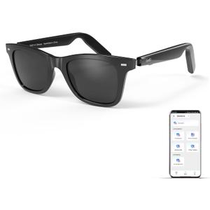 GetD 2026 AI Glasses for Men & Women, Smart Glasses Powered by ChatGPT, AI Real-time Translation with 145 Languages, 11H Music Play, Bluetooth Sunglasses with Polarized Lens, UV Protection for Travel (Standard, Polished Black + Gray Polarized Lens)