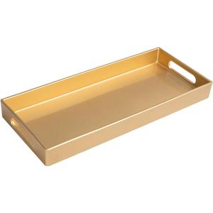 MAONAME Gold Vanity Tray, Plastic Decorative Tray, Rectangular Trays with Handles, Narrow Bathroom Trays for Toilet Tank, 13.8" X 6" X 1.57"