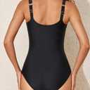 Smismivo One Piece Tummy Control Swimsuit for Women Scoop Neck Modest Full Coverage Bathing Suit Swimwear (Black, XL)