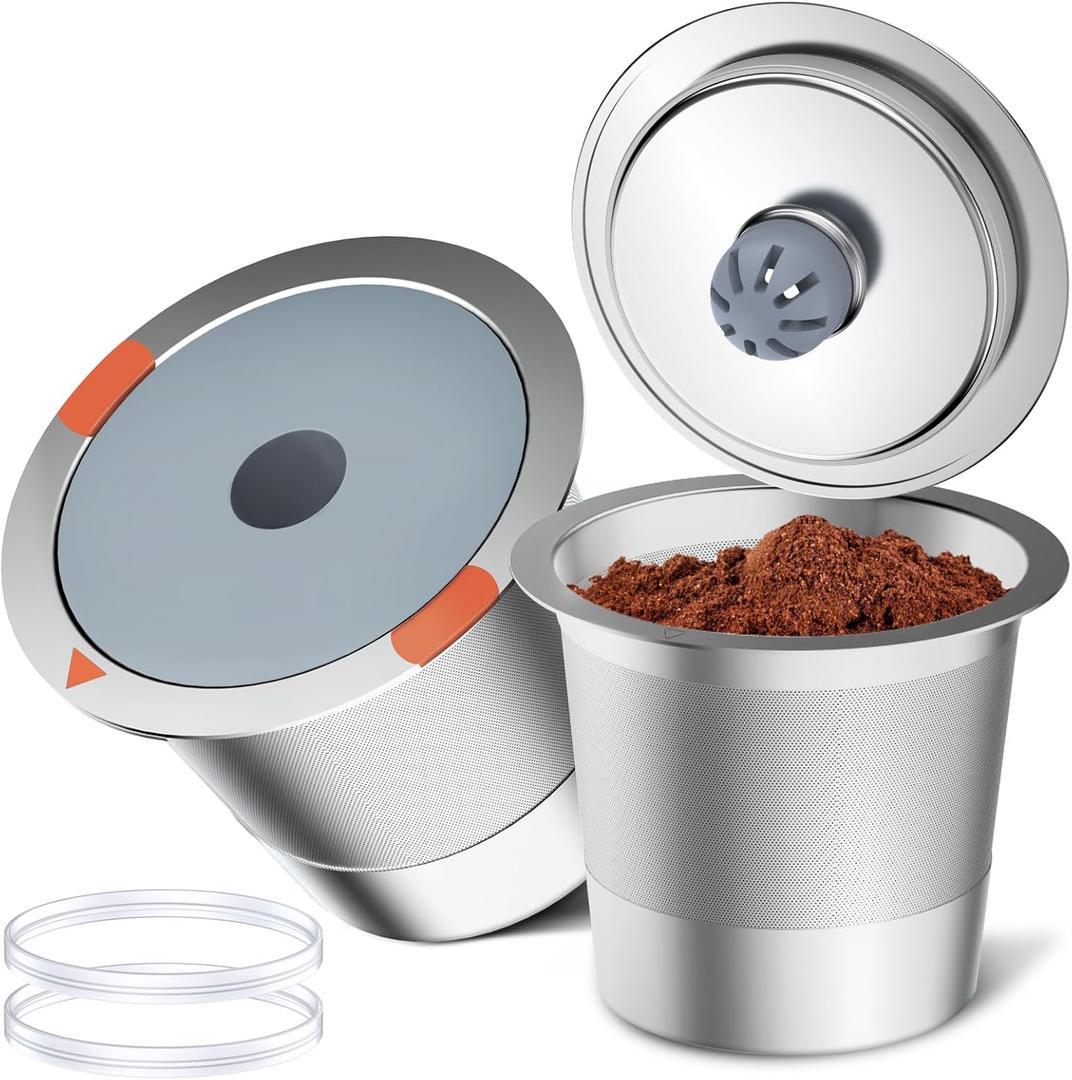 Noalto Reusable K Cups and Coffee Pods,Universal stainless steel k Cups for Keurig 2.0 and 1.0 Coffee Makers machine(2pack)