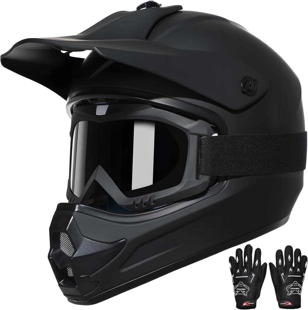 TRIANGLE Youth Kids Dirt Bike Helmet Full Face Motocross Helmet with Goggle & Gloves DOT/FMVSS-218 Approved Motorcycle Helmet M