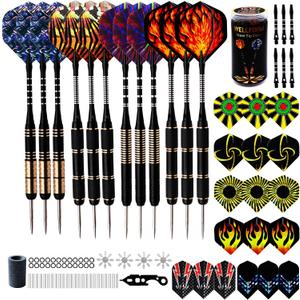 Darts Metal Tip Set, Steel Tip Darts Set 22g and 28g Professional Darts for Dartboard with Darts Guide and Darts Case, Aluminum Shafts, Brass Barrels, Extra Dart Flights, Dart Sharpener,etc.