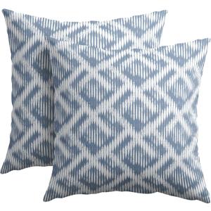 Boho Slate Blue Pillow Covers 18x18 Set of 2 Abstract Geometric Plaid Print Pattern Rustic Decorative Outdoor Farmhouse Zipper Pillowcases Decorations Throw Cushion Cover Decor for Couch Sofa Bed