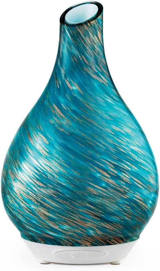 SpaRoom Teardrop Glass Aromatherapy Ultrasonic Misting Essential Oil Diffuser for Large Rooms, Seascape