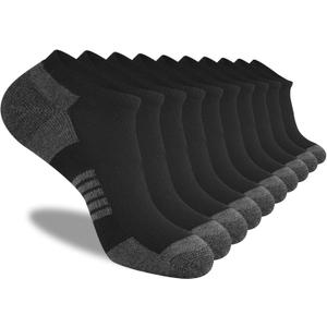 COOVAN 10 Pairs Mens Low Cut Socks Men 10 Pack Comfort Cushion Casual Socks (Large-X-Large, Black)