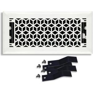 4" x 10" Vector Design Steel Floor Register in Glacier White Finish with mounting Clips- for Floor or Side Wall- Decorative Air Vent Covers- Floor Register 4 x 10