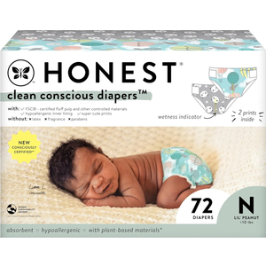 The Honest Company Clean Conscious Diapers for Sensitive Skin | Up to 100% Leakproof | Hypoallergenic, Fragrance Free | Gender Neutral | Club Box, Size Newborn, 144 Count (Prints May Vary)
