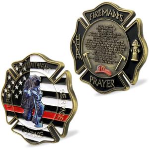 St. Florian Patron Saint of Firefighter Prayer Coin Thin Red Line US Flag Challenge Coin