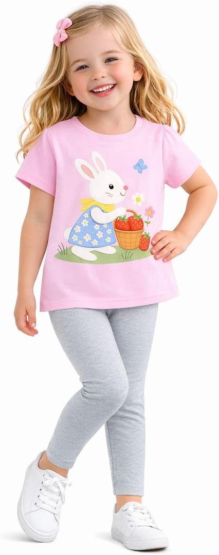 HILEELANG Toddler Little Girls Easter Spring Bunny Graphic Tee and Leggings Outfit Set, Size 6Y