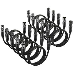 XLR Cables 1.5 Ft 10 Packs - Male to Female Microphone Cable with 3-Pin Balanced Shielded XLR Speaker Cables Mic Cable (Black)