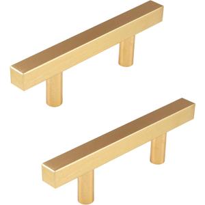 2PCS Gold Square Drawer Handle Modern Cabinet Pulls Bar Ladder Pull Shower Glass Sliding Barn Door Handle Furniture Hardware 4.7" Length, 2.5" Hole Center