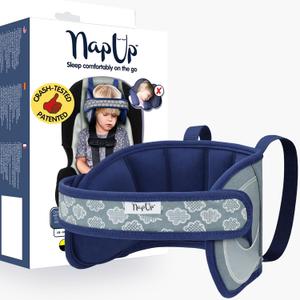 NapUp Adjustable Head Support for Car Seat  Patented & Crash-Tested Anti-Bobbing Head Holder Strap, Comfortable Sleep Solution - Breathable Fabric, Kids Travel Accessories - Ages 2+ - Dark Blue