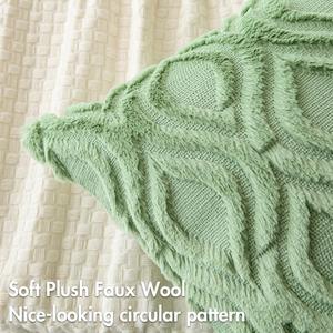 MIULEE Spring Sage GreenThrow Pillow Covers 22x22 Inch, Neutral Soft Plush Faux Wool Solid Couch Pillows Euro Shams Set of 2, Decorative Farmhouse Boho Cushion Covers for Sofa Living Room Bed Home Decor