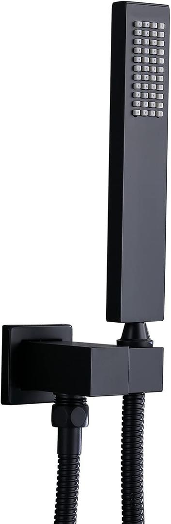 ENGA Square Matte Black Solid Brass Eco-Performance Hand Held Shower Head with Wall Connector and Hose Wall Mount Handheld Showerheads Set