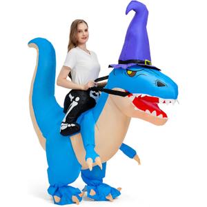 Max Fun Adult Inflatable Dinosaur Costume Blow Up Ride On T Rex Suit for Halloween Funny Dino Cosplay Outfit for Women Men Prehistoric Party Costume