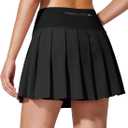 YYV Women's Pleated Tennis Skirt with 3 Pockets Golf Stretchy High Waisted Skort Skirts for Women Athletic Workout Casual (Black, XL)