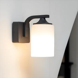 Outdoor Wall Sconce Light Fixtures, Modern Exterior Outside Wall Light-Waterproof and Anti-Rust Aluminium Milk Glass Indoor for House Porch,Patio,Garage,Hallway, Bedroom, Matt Black