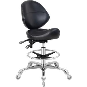 Saddle Stool Chair with Wheels,Ergonomic Swivel Rolling Height Adjustable for Salon Beauty Clinic Dentist Tattoo Home Office, With Backrest