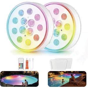 Upgraded Magnetic Pool Lights for Above ground and inground pool, Rechargeable Underwater RGB 16 Colors Submersible LED Lights with Remote & Timer Off, for Hot Tubs, Fountains, Party, Vase - 2 Pack