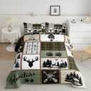 Rustic Farmhouse Kids Comforter Set Twin Size,Deer Antlers Bear Paws Plaids Patchwork Bedding Set for Boys Girls Adults Room Decor,Pine Trees Arrows Down Comforter,Retro Duvet Insert,1 Pillowcase