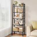 Hoctieon 5-Tier Industrial Ladder Bookshelf, Narrow Ladder Shelf, Tall Standing Bookshelf, Skinny Open Ladder Shelf, for Living Room, Home Office, Kitchen, Bedroom, Metal Frame, Black