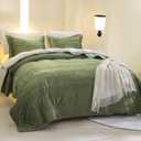 BOV California King Bedspread & Sham Set - 120x120 Oversized Velvet Quilt Lightweight Bedspread | Olive Green King Size Quilt Bedding Set, All-Season Microfiber Polyester (Green, California King)
