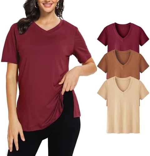 Showitty Pack of 3, V Neck T Shirt for Women Plus Size, Short Sleeve Casual Tops Summer 2025 Basic Tees, L