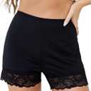 Vlazom Women's Seamless Slip Shorts for Under Dresses Anti-Chafing Boyshorts Panties with Lace Trim, Smooth Cooling Underwear. Size M.